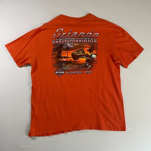 VINTAGE Harley Davidson Orlando, FL T-Shirt | Men's XL | Orange - Picture 2 of 7
